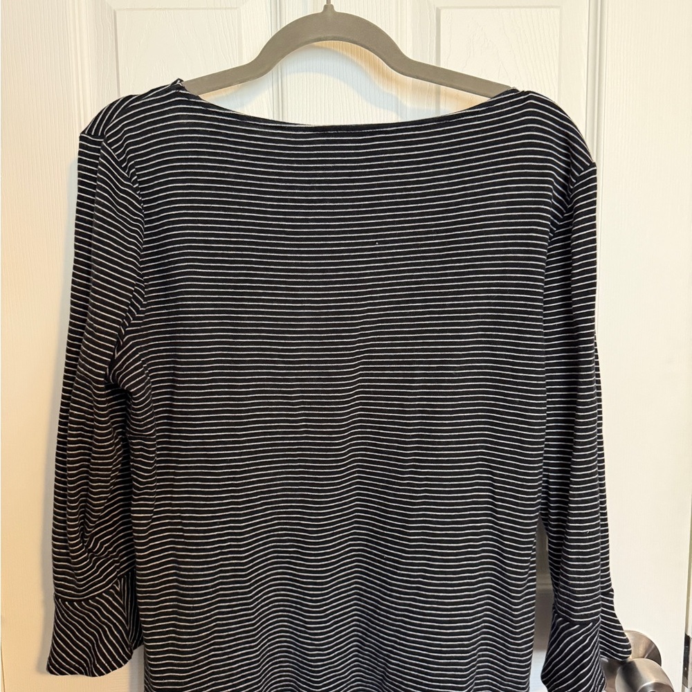 Lauren Ralph Lauren Navy White Striped Bell Sleeve Top Size XL Preppy Classic - Picture 6 of 6
